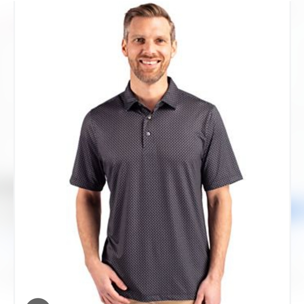 Cutter & Buck CB DryTecLUXe Men's Black Polo Shirt Nanotex Fabric Size L